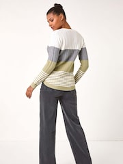 Roman Grey Textured Stripe Knitted Jumper - Image 3 of 5