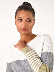 Roman Grey Textured Stripe Knitted Jumper - Image 4 of 5