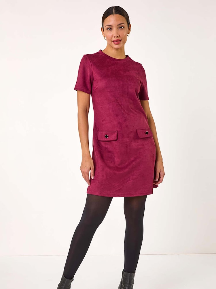 Roman Red Suedette Button Shift Stretch Dress - Image 1 of 5