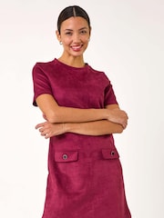 Roman Red Suedette Button Shift Stretch Dress - Image 2 of 5