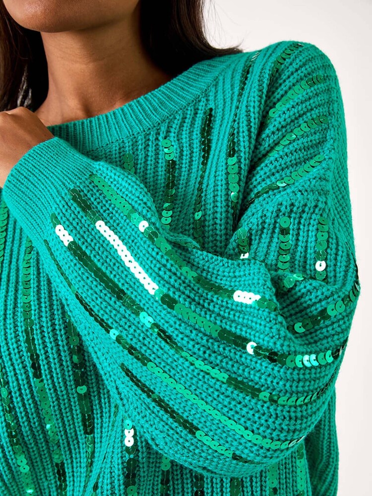 Roman Green Striped Sequin Knitted Jumper - Image 5 of 5