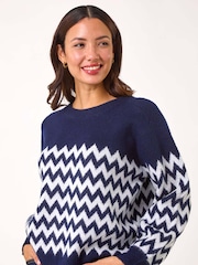 Roman Blue Zig Zag Knitted Jumper - Image 2 of 5