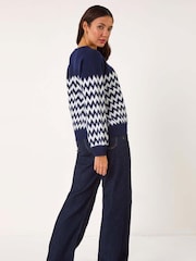 Roman Blue Zig Zag Knitted Jumper - Image 3 of 5