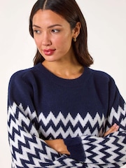 Roman Blue Zig Zag Knitted Jumper - Image 4 of 5