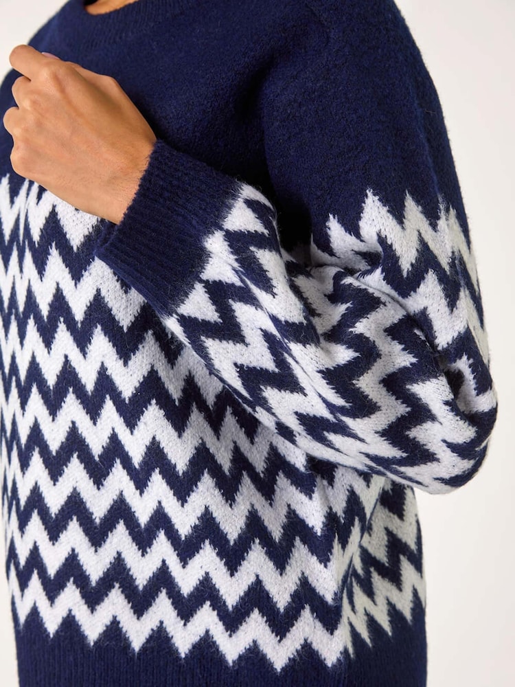 Roman Blue Zig Zag Knitted Jumper - Image 5 of 5
