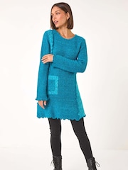 Roman Blue Textured Pocket Detail Longline Jumper - Image 1 of 5