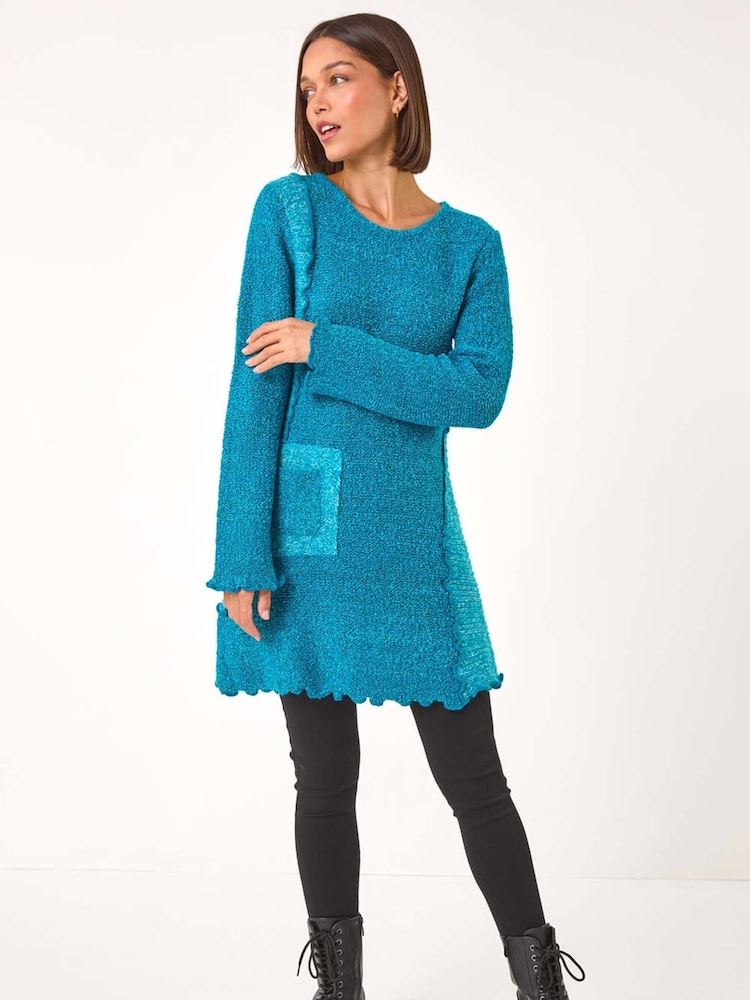 Roman Blue Textured Pocket Detail Longline Jumper - Image 1 of 5