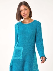Roman Blue Textured Pocket Detail Longline Jumper - Image 2 of 5