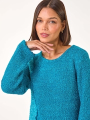 Roman Blue Textured Pocket Detail Longline Jumper - Image 4 of 5