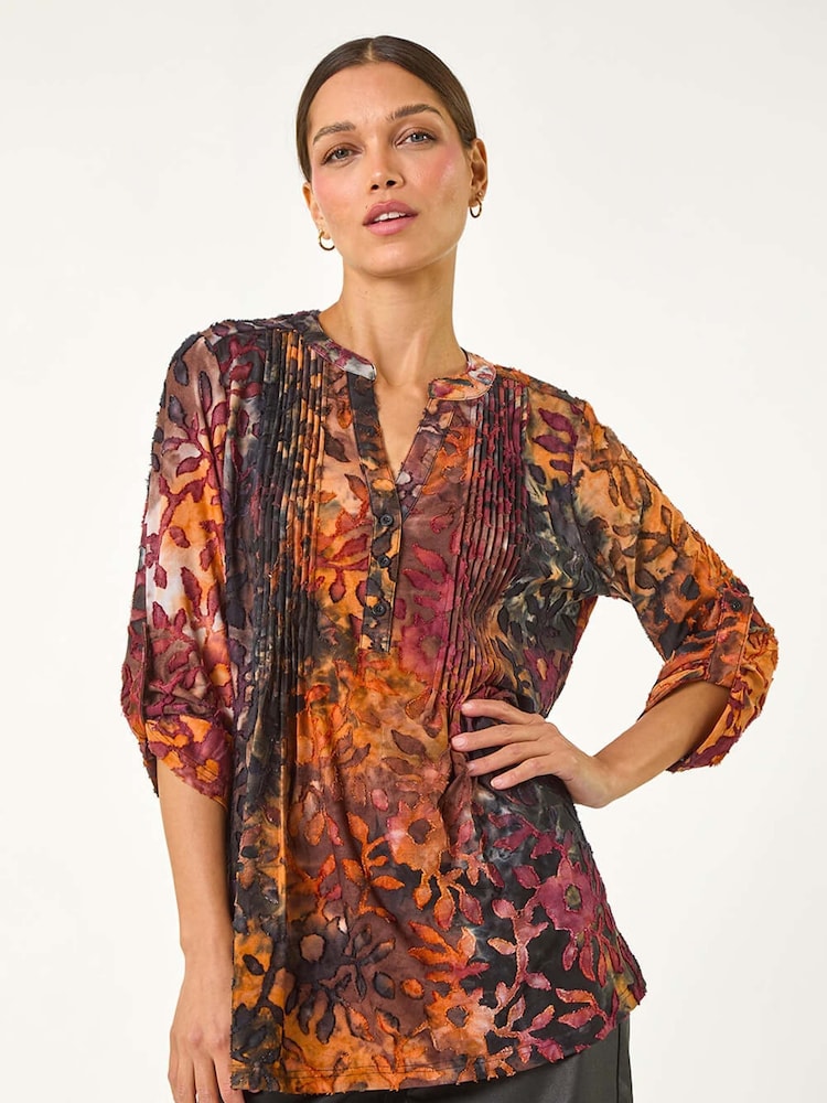 Roman Orange Textured Jersey Pintuck Shirt - Image 1 of 5