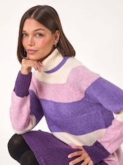Roman Purple Stripe Roll Neck Knitted Dress - Image 1 of 5
