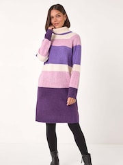 Roman Purple Stripe Roll Neck Knitted Dress - Image 2 of 5
