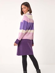 Roman Purple Stripe Roll Neck Knitted Dress - Image 3 of 5