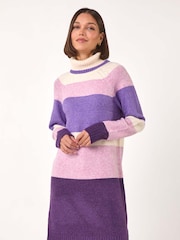Roman Purple Stripe Roll Neck Knitted Dress - Image 4 of 5