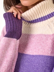 Roman Purple Stripe Roll Neck Knitted Dress - Image 5 of 5