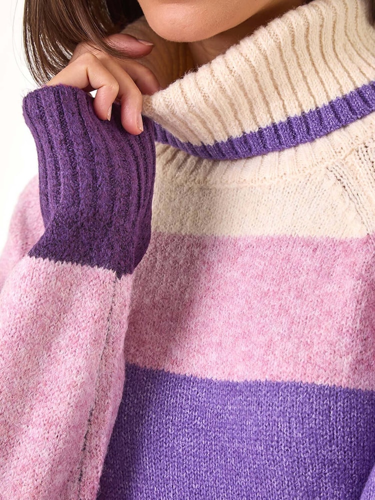 Roman Purple Stripe Roll Neck Knitted Dress - Image 5 of 5