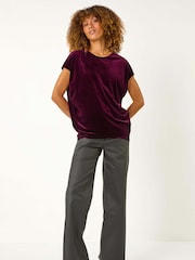 Roman Red Velvet Round Neck Stretch Top - Image 2 of 5