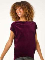 Roman Red Velvet Round Neck Stretch Top - Image 4 of 5