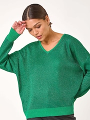 Roman Green V-Neckline Sparkle Knit Jumper - Image 1 of 5