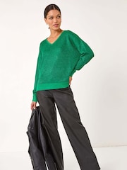 Roman Green V-Neckline Sparkle Knit Jumper - Image 3 of 5