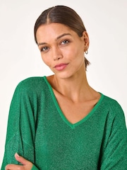 Roman Green V-Neckline Sparkle Knit Jumper - Image 4 of 5