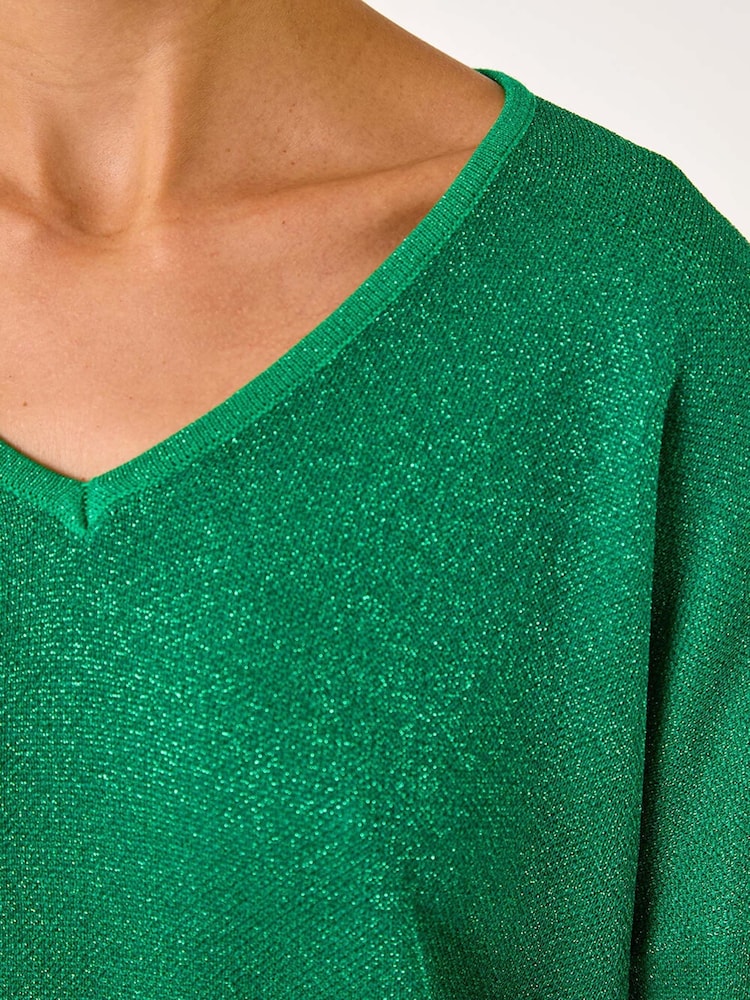 Roman Green V-Neckline Sparkle Knit Jumper - Image 5 of 5