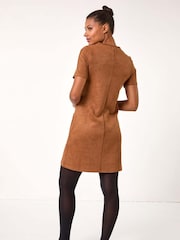 Roman Brown Suedette Button Shift Stretch Dress - Image 3 of 5