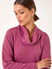 Roman Pink Wrap Front Cowl Neck Top - Image 1 of 5