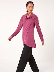 Roman Pink Wrap Front Cowl Neck Top - Image 2 of 5