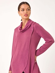 Roman Pink Wrap Front Cowl Neck Top - Image 4 of 5