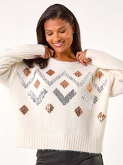 Roman White Zig Zag Diamond Detail Knit Jumper - Image 3 of 5