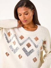 Roman White Zig Zag Diamond Detail Knit Jumper - Image 4 of 5