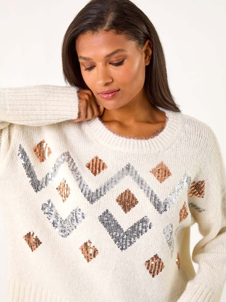 Roman White Zig Zag Diamond Detail Knit Jumper - Image 4 of 5