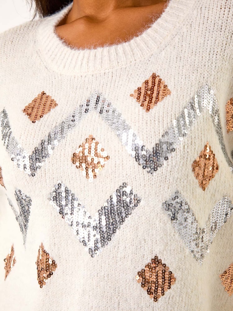 Roman White Zig Zag Diamond Detail Knit Jumper - Image 5 of 5