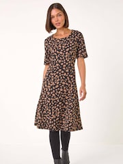 Roman Grey Spot Print Panel Midi Dress - Image 1 of 5