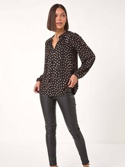 Roman Metallic Spot Print Foil Tie Neck Top - Image 2 of 5