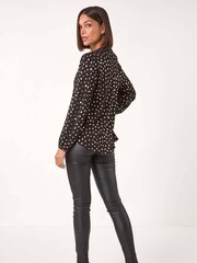 Roman Metallic Spot Print Foil Tie Neck Top - Image 3 of 5