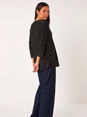 Roman Black Textured Pintuck Pleat Stretch Tunics Top - Image 3 of 5