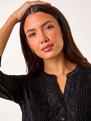 Roman Black Textured Pintuck Pleat Stretch Tunics Top - Image 4 of 5
