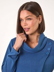 Roman Blue Wrap Front Cowl Neck Top - Image 4 of 5
