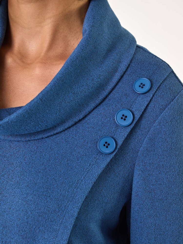 Roman Blue Wrap Front Cowl Neck Top - Image 5 of 5