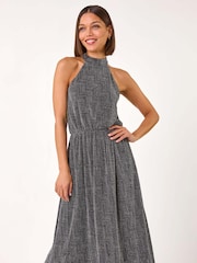 Roman Metallic Sparkle Halter Neck Stretch Midi Dress - Image 1 of 5