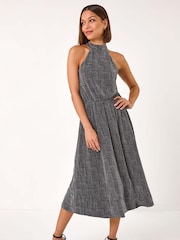Roman Metallic Sparkle Halter Neck Stretch Midi Dress - Image 2 of 5