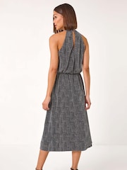 Roman Metallic Sparkle Halter Neck Stretch Midi Dress - Image 3 of 5