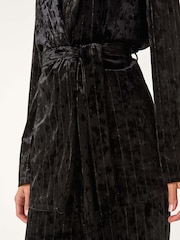 Roman Black Striped Velvet Tie Waist Jacket - Image 5 of 8