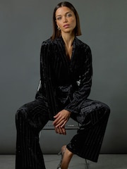 Roman Black Striped Velvet Tie Waist Jacket - Image 6 of 8