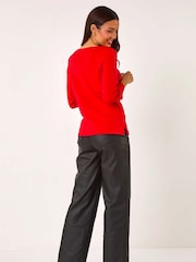 Roman Red Trim Detail Keyhole 100% Cotton Stretch Top - Image 3 of 5