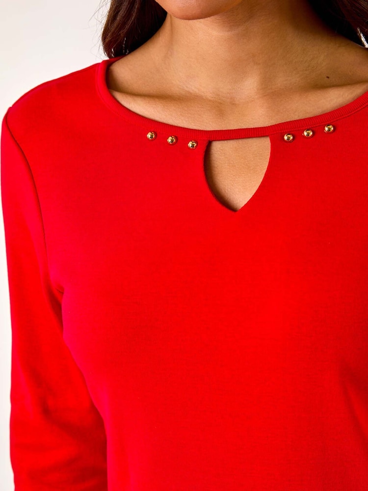 Roman Red Trim Detail Keyhole 100% Cotton Stretch Top - Image 5 of 5