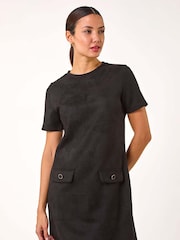 Roman Black Suedette Button Shift Stretch Dress - Image 1 of 5