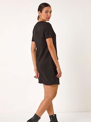 Roman Black Suedette Button Shift Stretch Dress - Image 3 of 5